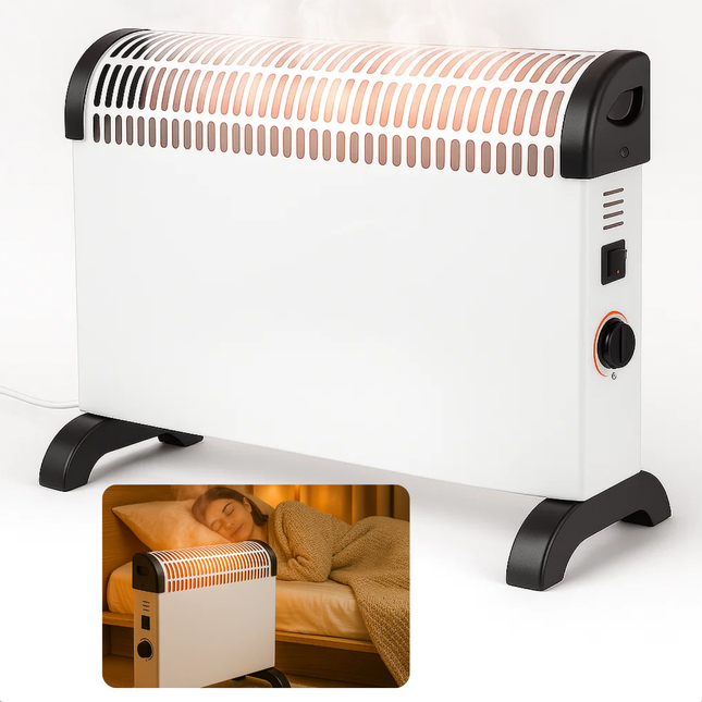 Cheqo® Elektrische Convector Kachel - Convectorkachel 2000W - Verstelbare Thermostaat - Geruisloze Verwarming - Vrijstaand Model - Oververhittingsbeveiliging - Geïntegreerde Handgrepen
