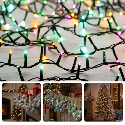 Cheqo® Kerstlampjes - Kerstverlichting - 120 Led - 9 Meter Lengte - LED Verlichting - Kerstboomverlichting - Multicolor Licht - Veelkleurig - 8 Lichtfuncties - Geheugenfunctie - Timer Functie - Binnen En Buiten - IP44
