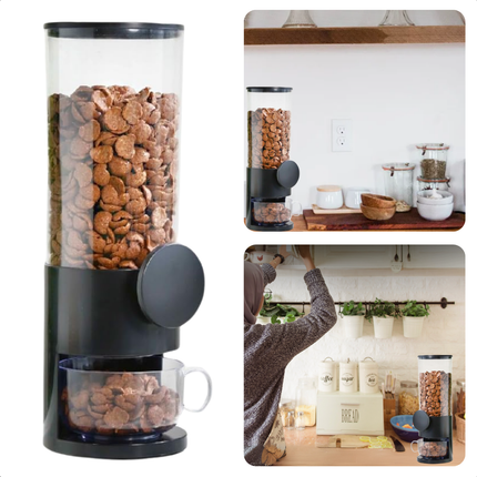 Cheqo® Cornflakes Dispenser - Rijst Dispenser - Food Dispenser - Droog Voedsel Opslag - Bewaardoos - Voorraaddoos - Kunststof - Zwart