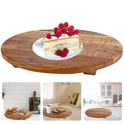 Cheqo® Houten Dienblad - Kaasplank - Tapasplank - Borrelplank - Serveerplateau - Rond - Naturel Hout - Perfect voor Keuken en Serveerdoeleinden
