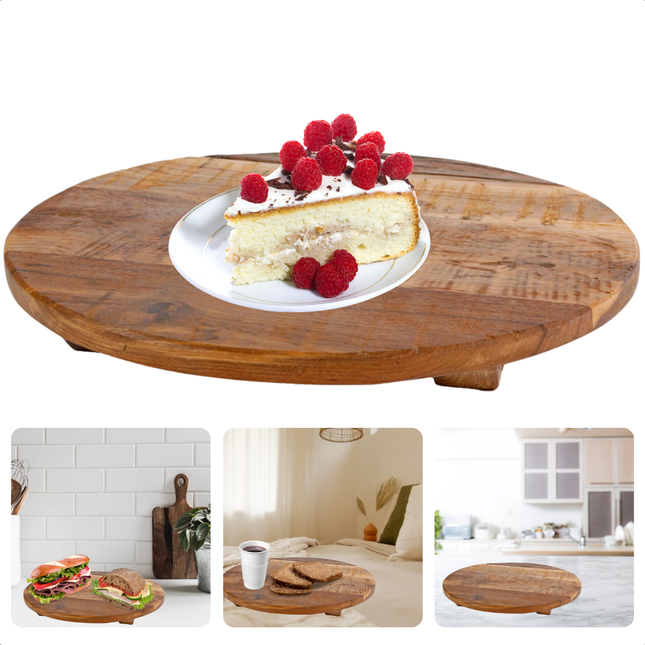 Cheqo® Houten Dienblad - Kaasplank - Tapasplank - Borrelplank - Serveerplateau - Rond - Naturel Hout - Perfect voor Keuken en Serveerdoeleinden