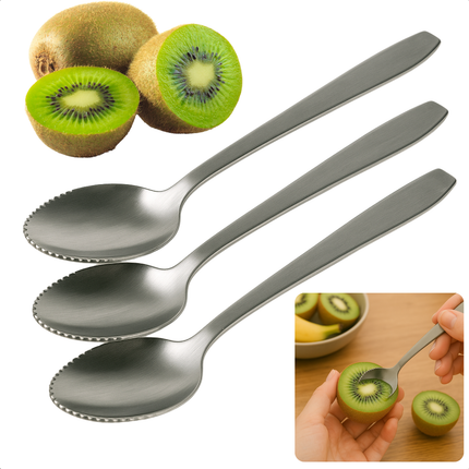 Cheqo® RVS Kiwi Lepel Set - Grapefruit Lepels - Fruitlepel - Fruitlepels met Gekartelde Rand - 3 Stuks