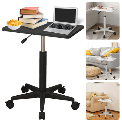 Cheqo® Verstelbare Bijzettafel op Wieltjes - Nachtkastje - Bedtafel - Tafelt - Banktafel - Laptoptafel - Bijzet Tafel Wielen - MDF Zwart