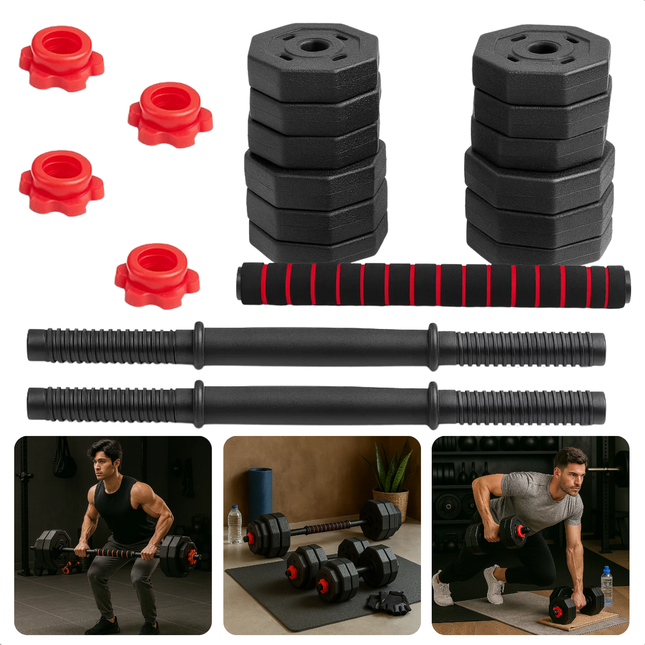 Cheqo® Verstelbare Dumbbell Set - Halterset Gewichten - Dumbbells En Halterstang - Fitness Gewichten - Krachttraining Thuis - Multifunctionele Gewichten Set - Dumbbell Set 19 Stuks - Barbell Maken - Gewichten Van 1,25 Tot 2 kg