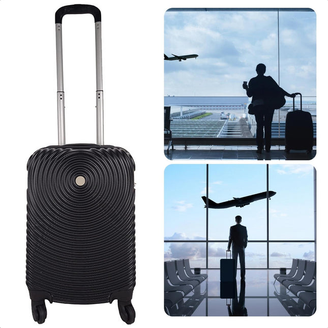 Cheqo® Ceruzo Handbagage Koffer - 33,5x21,5x51,5 cm - Moderne Hardcase - ABS Materiaal - 4 Dubbele Zwenkwielen - Cijferslot - Zwart - Ideaal voor Weekendjes Weg of als Handbagage tijdens een Langere Reis Reizen & Outdoor