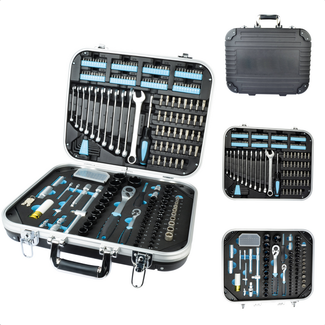 Cheqo® Gereedschapsset - 233 delig - Gereedschapskoffer - Gereedschapskist - Handgereedschap - Chroom Vanadium Staal - Torx - Inbus - Schroevendraaier - Dopsleutels - Voor de Professional & Hobbyist - Uitgebreide Gereedschapsset - Incl. Opbergkoffer Gereedschapskoffers