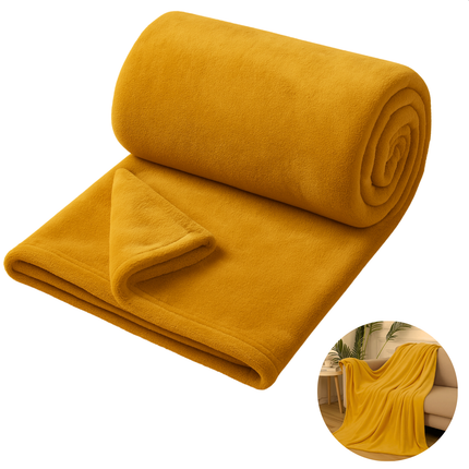 Cheqo® Fleece Deken - Geel - 150x200 cm - Super Zacht Materiaal - Woondecoratie Woonkamer - Polyester Fleece - Wasmachine Wasbaar - Dekentje voor Bank Of Bed - Stijlvolle Kleur - Deken - Plaid