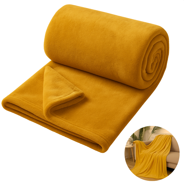 Cheqo® Fleece Deken - Geel - 150x200 cm - Super Zacht Materiaal - Woondecoratie Woonkamer - Polyester Fleece - Wasmachine Wasbaar - Dekentje voor Bank Of Bed - Stijlvolle Kleur - Deken - Plaid