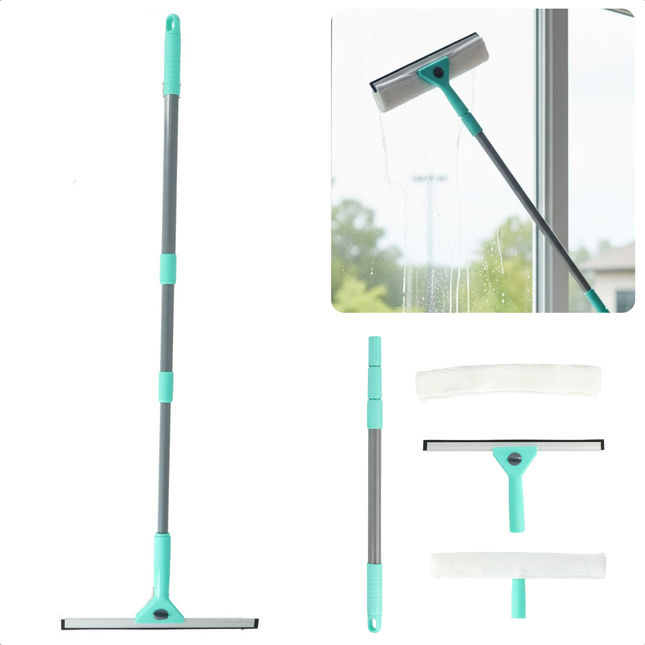 Cheqo® Raamwisser Set - Ramenwas Set - Glazenwasser Set - Raamreinigingsset - Raamwisser met Telescoopsteel - Telescoop Raamwisser - Raamtrekker Set - Raamtrekker met Telescoopsteel - Inwasser Set