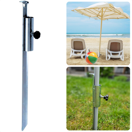 Cheqo® Parasolhouder Grond - Grondboor - Houder voor Parasol - Parasolharing Metaal 50 cm - Stevige Parasolhouder voor Strand - Verstelbare Diameter