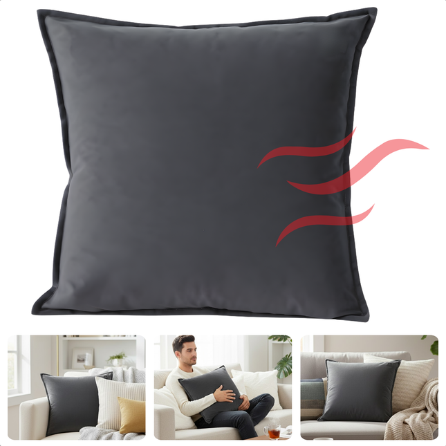 Cheqo® Verwarmd Kussen - Warmtekussen Elektrisch - Draadloos Warmtekussen - Oplaadbaar Kussen Verwarming - Meerdere Warmtestanden - Warmtekussen Voor Bank - Warmtekussen Voor Stoel - Zachte Hoes - Warmte Kussen