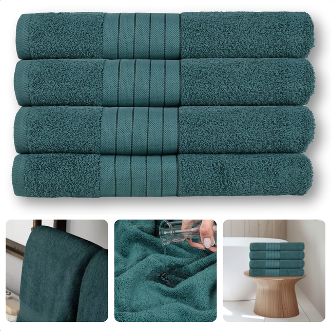 Cheqo®  Handdoeken Set - Set van 4 Stuks - Donkergroen - 50x100 cm - 100% Katoen - 500 gr/m2 - Handdoek - Hotel Kwaliteit - Handdoek Badkamer - Zware Kwaliteit - Luxe Uitvoering - Extra Zacht & Stevig - Handdoekenset - Badhanddoeken