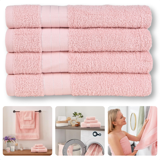 Cheqo®  Handdoeken Set - Set van 4 Stuks - Roze - 50x100 cm - 100% Katoen - 500 gr/m2 - Handdoek - Hotel Kwaliteit - Handdoek Badkamer - Zware Kwaliteit - Luxe Uitvoering - Extra Zacht & Stevig - Handdoekenset - Badhanddoeken