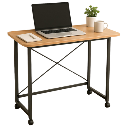 Cheqo® Inklapbare Wandtafel - Bijzettafel - Laptop Tafel - Haltafel - Bedtafel - Zwart Metaal - Met Wielen