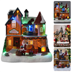 Cheqo® Kersthuisje Polyresin - Kersttafereel - Kerstdorp Huisje - Verlichting & Beweging - LED Trein