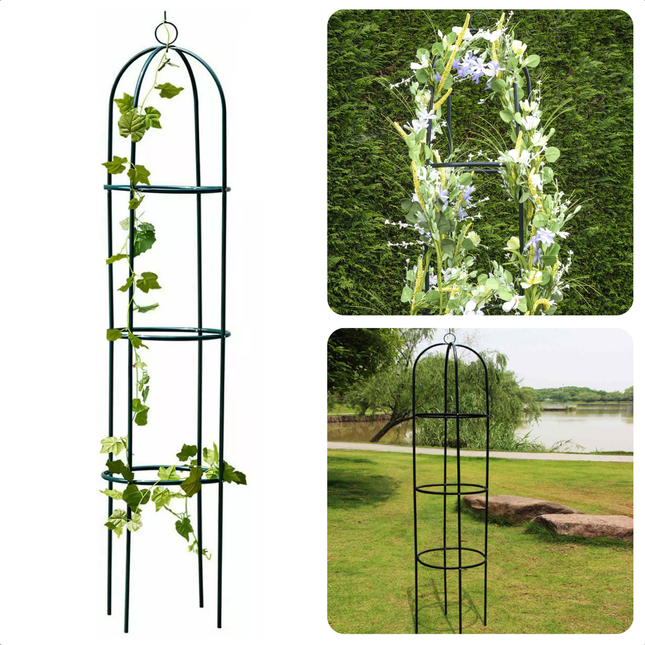 Cheqo® metalen klimhulp tuinboog met rozen klimrek, gepoedercoat frame, ideaal voor klimplanten zoals rozen en klimop in de tuin.