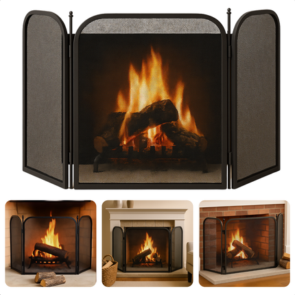 Cheqo® Openhaardscherm - Openhaard Scherm - Haardscherm - Vonkenscherm - Kachelhek - Inklapbaar Vonkenscherm - Gepoedercoat