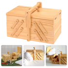 Cheqo® Houten Naaidoos - 3-Laags Uitklapbaar - 30x18.5x18.5 cm - Grenen