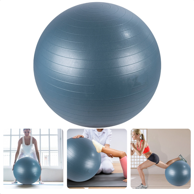Cheqo® Fitnessbal Ø65 cm - Balansbal - Zitbal - Zwangerschapsbal - Revalidatie en Sport - Max. 120 KG Belastbaar -  Yoga Bal - Pilates Bal - Zwangerschapsbal - Verbeter je Houding - Thuiswerken - Blauw Fitnessballen