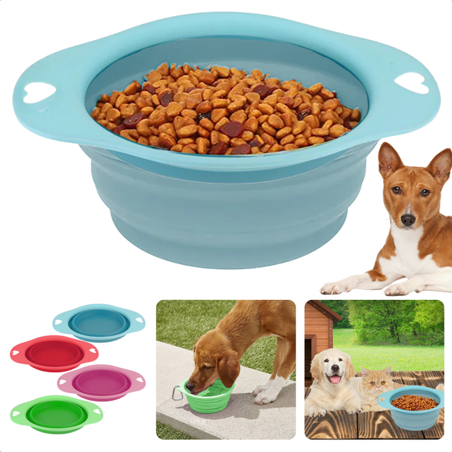 Cheqo® Opvouwbare Voerbak - Voerbak Onderweg - Drinkbak Opvouwbaar - Draagbare Voerbak - Siliconen Hondenvoerbak - Compact en Draagbaar - Ideaal voor Reizen