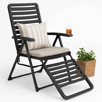 Cheqo® Opvouwbare Tuinstoel met Voetensteun - Camping Stoel - Zonnenbed - Tuin Stoel Lounge - Balkonstoel - Loungestoel - Aluminium Relaxstoel