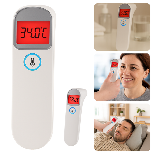 Cheqo® Infrarood Thermometer - Koortsthermometer Digitaal - Oorthermometer - Voorhoofdthermometer - Thermometer voor Volwassenen - Thermometer voor Kinderen - Thermometer voor Baby's - Contactloze Thermometer - Snelle meting - Nauwkerig
