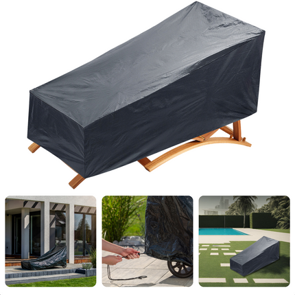 Cheqo® Weerbestendige Tuinmeubelhoes voor Ligstoel - Beschermhoes voor Buitenligstoel - 202x67x74 cm -Afdekhoes - Beschermhoes Tuinset - Tuinsetbescherming - Waterdicht - UV Bestendig - Extra Sterk - Elastische Zoom tuinmeubelhoezen