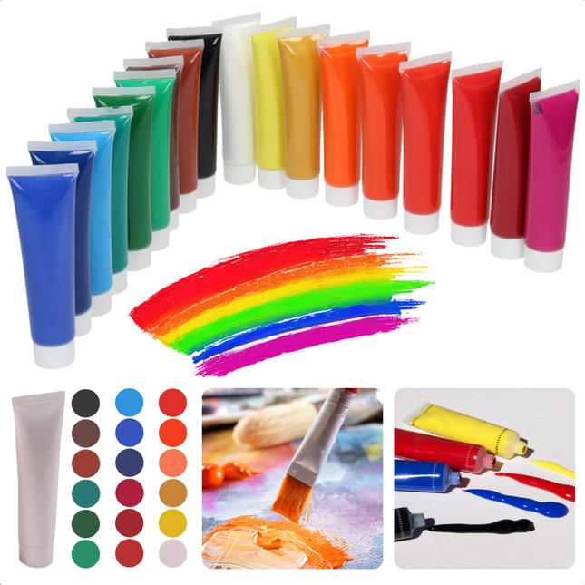 Cheqo® Acrylverf Set 18 Kleuren - Acryl Verf Set - 36 ml Tubes - Professionele Kunstverf voor Kunstenaars