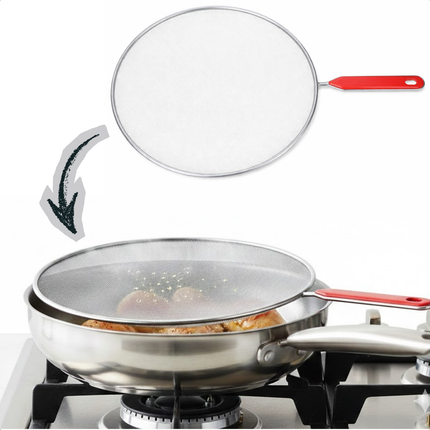 Cheqo® Anti Spatdeksel - Spatscherm Pan - Spatscherm - Spatdeksel - Deksel Tegen Spatten - Spetterdeksel - Kookspatdeksel - Anti Spetter Deksel - Anti Spat Deksel - Rood Anti Spatdeksel - Rood Spatdeksel