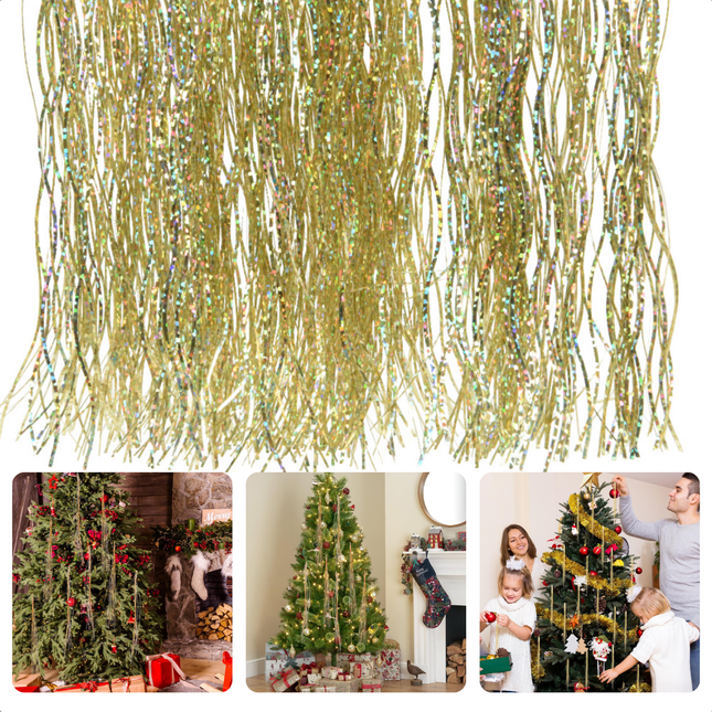 Cheqo® Glanzende Vinyl Kerstversiering - Engelenhaar - Kerstslingers - Gouden Slingers - Lametta Goud 50x40 cm - Perfect voor Kerstboom