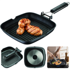 Cheqo® Grillpan Met Inklapbaar Handvat - Gietaluminium - 24x24x3,7 cm - Inductiegeschikt - Vaatwasserbestendig - Lichtgewicht - Ruimtebesparend Design - Voor Alle Warmtebronnen - Steakpan - Warmtebestendige Handgreep Grillpannen