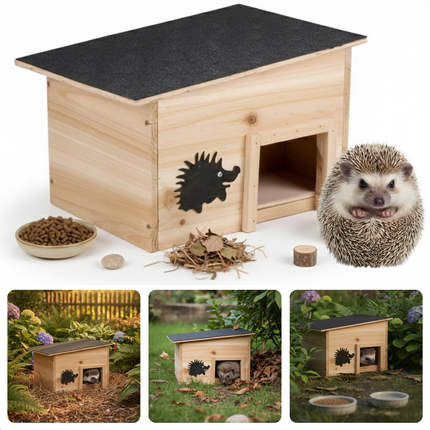 Cheqo® Egelhuis - Egelhuisje - Egelhuis voor Buiten - Egelhuis Tuin - Egelhuisje Tuin - Houten Egelhuis - Egel Nestkast - Egel Schuilplaats - Egelhuis met Afneembaar Dak