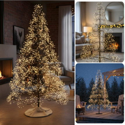 Cheqo® LED Kerstboom - Verlichte Kerstboom - Kerstverlichting Buiten - Lichtboom Tuin - Warm Wit Licht - Boom met LED-Lampjes - IP44 - Spatwaterdicht - Kerstboom Verlichting - Tuinverlichting Kerst - Zwart Frame - 150 cm