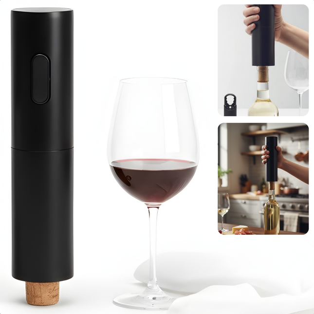 Cheqo® Elektrische Kurkentrekker - Elektrische Wijnopener - Automatische Kurkentrekker - Automatische Wijnopener - Wijnopener Elektrisch - Elektrische Flesopener - Wijnflesopener Elektrisch - Elektrische Kurkentrekker Zwart