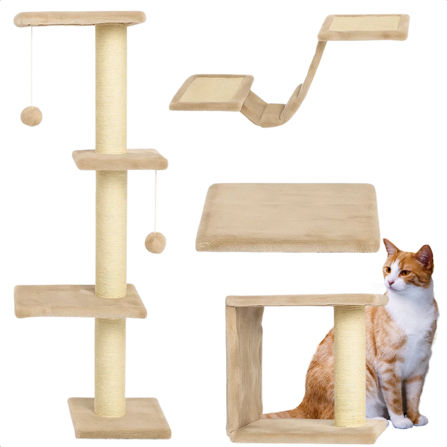 Cheqo® Katten Klimwand - Katten Muur - Krabpaal - Katten Speelwand - Katten Klimmen - Complete Set - Beige Kattenwand - Klimmogelijkheden Kat - Kattenmeubel Wand - Katten Speelset - Katten Klimset - Katten Klim Onderdelen