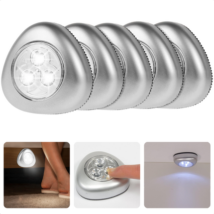 Cheqo® LED Spots Set - 5 Stuks - Verstelbaar - Batterijen - Dimbaar - Kastverlichting - Geen Gereedschap Nodig - Snelle Installatie - 400 Lumen - 25.000 Branduren - Duurzaam - Gangverlichting - Sfeerverlichting - Zelfklevend - Druklamp kastverlichting