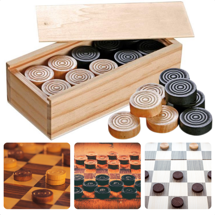 Cheqo® Houten Damstenen Set - Dammen - Damspel Inclusief Opbergkist - Klassiek Bordspel voor Volwassenen
