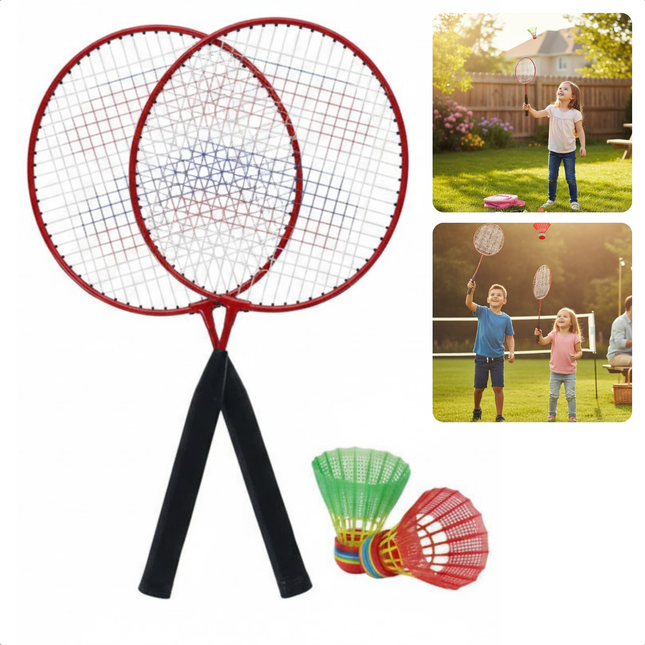 Cheqo® Mini Badmintonset - Badmintonset Kinderen - Badmintonset Vanaf 3 Jaar - Badmintonset 2 Spelers - Badmintonset met Shuttles - Badmintonset met Rackets - Badminton Set met Hoes