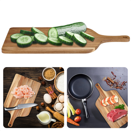 Cheqo® Houten Snijplank Groot - Serveerplank Keuken - Borrelplank - Tapasplank - Serveerschaal - Met Handvat - Duurzaam Hout