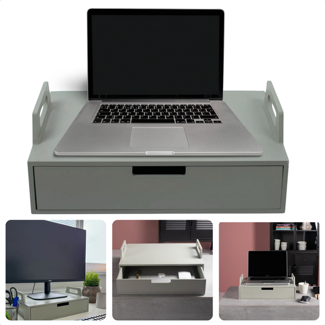 Cheqo® Houten Laptoptafel - Bedtafel - Ontbijt op Bed - Schootkussen - Bedtafel - Laptopverhoger - Verstelbaar - Groen/Grijs