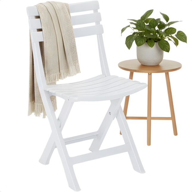 Cheqo® Opvouwbare Tuinstoel - Tuinstoel Opvouwbaar - Klapstoel Tuin - Kunststof Tuinstoel Opvouwbaar - Witte Opvouwbare Tuinstoel - Balkonstoel Opvouwbaar - Bistrostoel Opvouwbaar - Campingstoel Wit