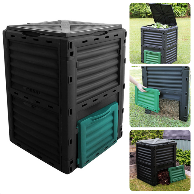 Cheqo® Compostvat 300 liter - Vierkant - Kunststof - 61 x 61 x 83cm - Kliksysteem - Zonder Bodemplaat - Compostbak - Composteerbak - Composter - Tuin Afvalbak - Duurzaam - Weersbestendig - Compostton - Kompostvat - Afval Recyclen compostbenodigdheden