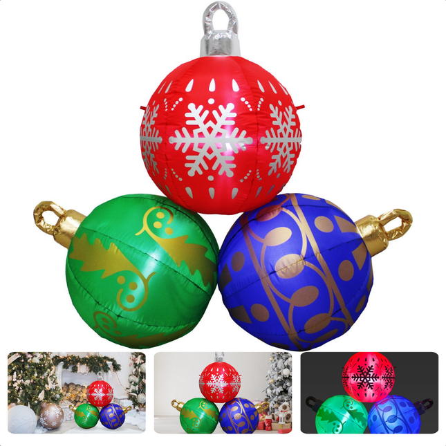 Cheqo® Opblaasbare Kerstballen XL - Kerstballen Verlicht - LED Kerstverluchting - Kerstdecoratie Set van 3