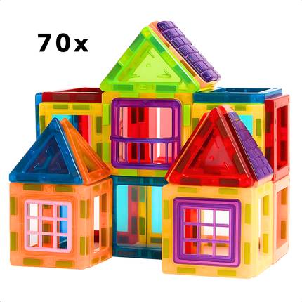 Cheqo® Magnetische Bouwtegels - Magnetic Tiles - Magnetische Bouwstenen - Magnetisch Montessori Speelgoed - 70-delige Set - Educatief Speelgoed voor Kinderen - Constructie Speelgoed - Magnetische Tegels