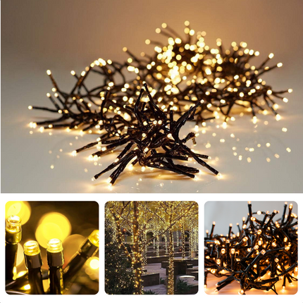 Cheqo® Kerstverlichting - Kerstboomverlichting - Kerstlampjes - 200 LED - 4M - Voor Binnen en Buiten - Timer - 8 Lichtfuncties - Op Batterijen - Extra Warm Wit & Warm Wit - Clusterverlichting - Sfeerverlichting - Feestverlichting Kerstboomverlichting