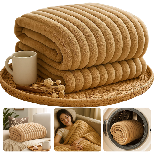 Cheqo® Fleece Deken - 150x200 cm - Dekentje - Taupe Kleur - 100% Polyester - Wasbaar Op 30 Graden - Fleece Plaid