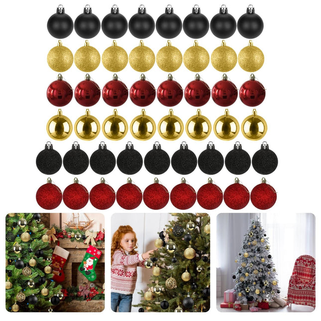 Cheqo® Kerstballen Set - Kerstballenset - Kerstdecoratie - Kerstboom Versieren - Kerstversiering - Onbreekbaar - Met Ophangoogje - Kerstversiering Kerstboom - Mat - Glans - Glitter - 50 Stuks - Rood - Goud - Zwart Kerstballen