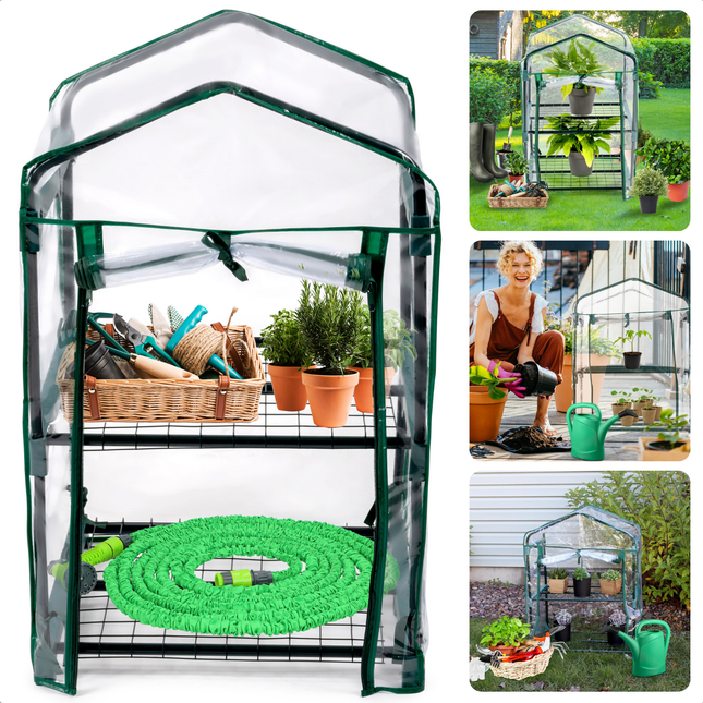 Cheqo® Mini Kas 2 Lagen - Broeikas - Foliekas - Moestuin - Weerbestendige Plantenkas - Kweekkas - Met Opbergruimte