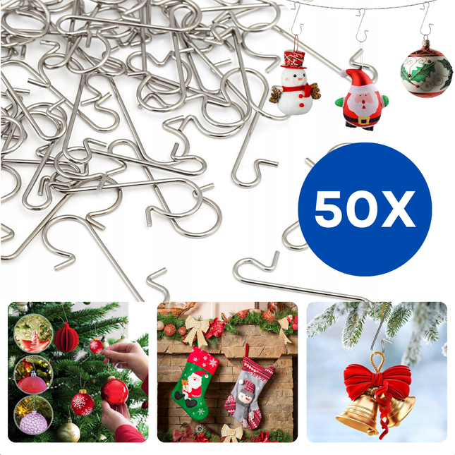 Cheqo® Zilverkleurige Kerstboomhaakjes - Kerstbalhaakjes - 3,5 cm - Metalen Ophanghaken - 50 Stuks