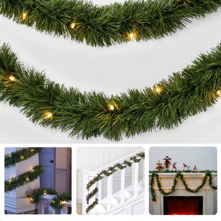 Cheqo® Feestelijke Kerstslinger - 270 Cm - 26 LED's - Op Batterijen - Guirlande - Kerstversiering - Kerstlampjes - Kerstboomverlichting - Kerstverlichting - Sfeerverlichting - Kerst Slinger - Warm Wit Guirlande